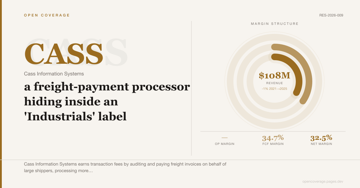 Cass Information Systems (CASS): a freight-payment processor hiding inside an 'Industrials' label